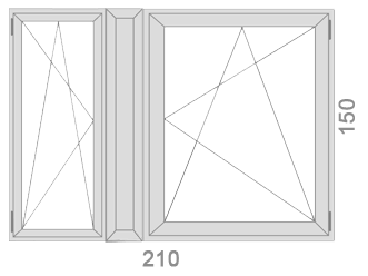 210×150 Műanyag ablak középen staduros bukó–nyíló + középen felnyíló