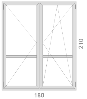 180×210 Műanyag erkélyajtó ablak kétszárnyú bukó–nyíló + nyíló